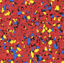 619:Red with yellow, blue and black fleck